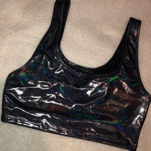 Black Holographic Rave Crop Top